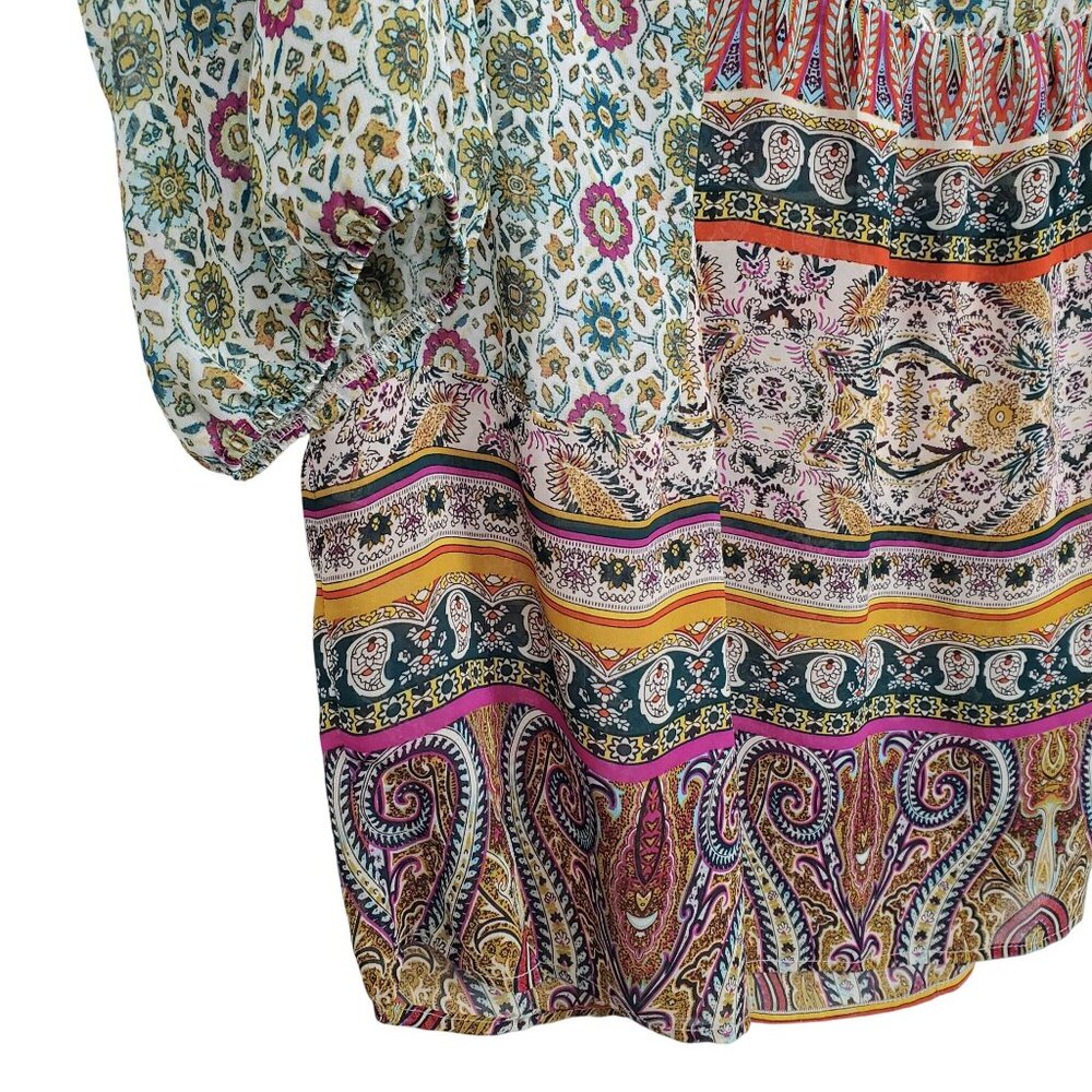 Roz & Ali 2X Tunic Blouse Bohemian Keyhole Flowy 3/4 Sleeve Lightweight Casual - Picture 6 of 12